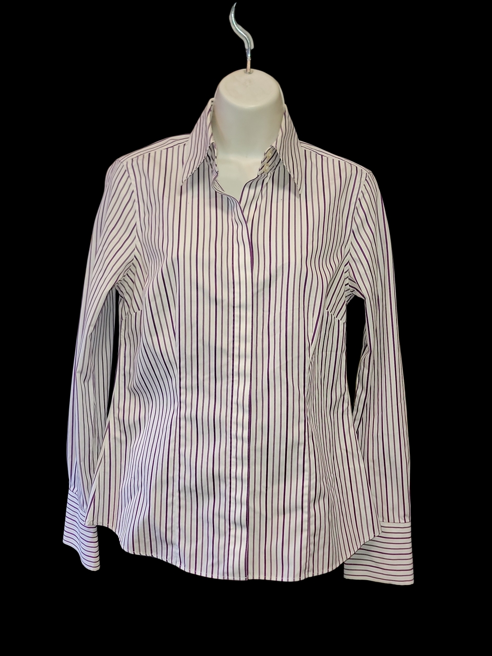 Banana Republic White Button-Down Shirt with Purple Stripes